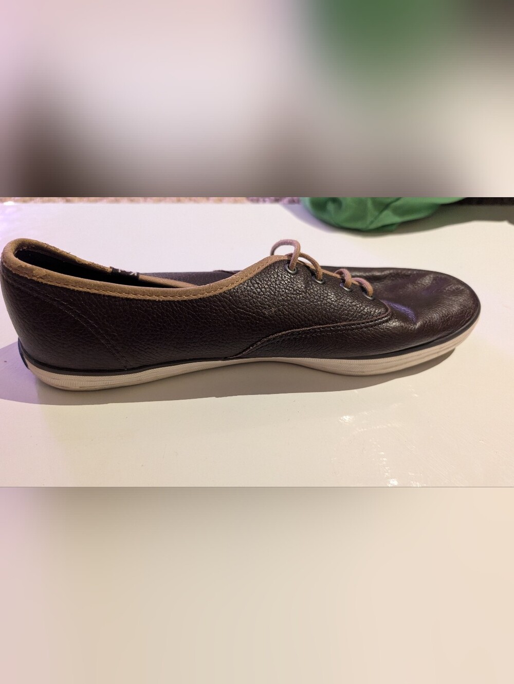 Keds Brown Pebbled Leather-Texture Slip-On with Tan Trim